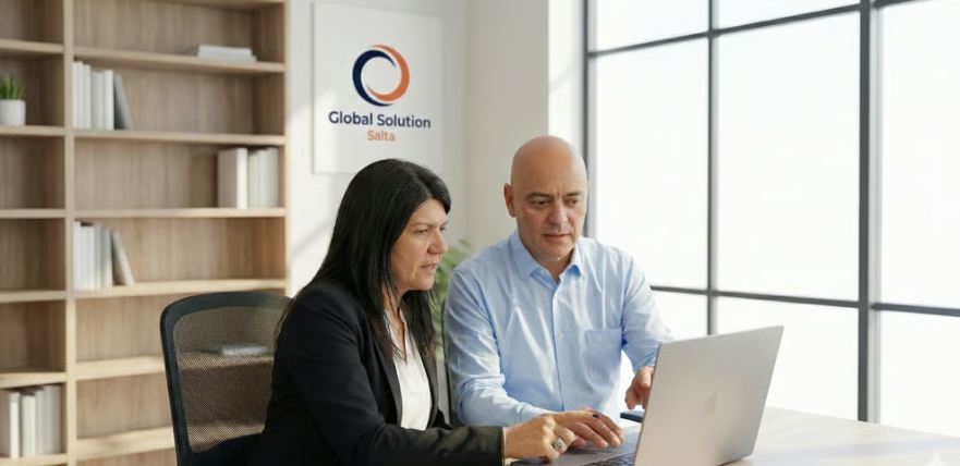 Ariel y Daniela trabajando - Global Solution Salta